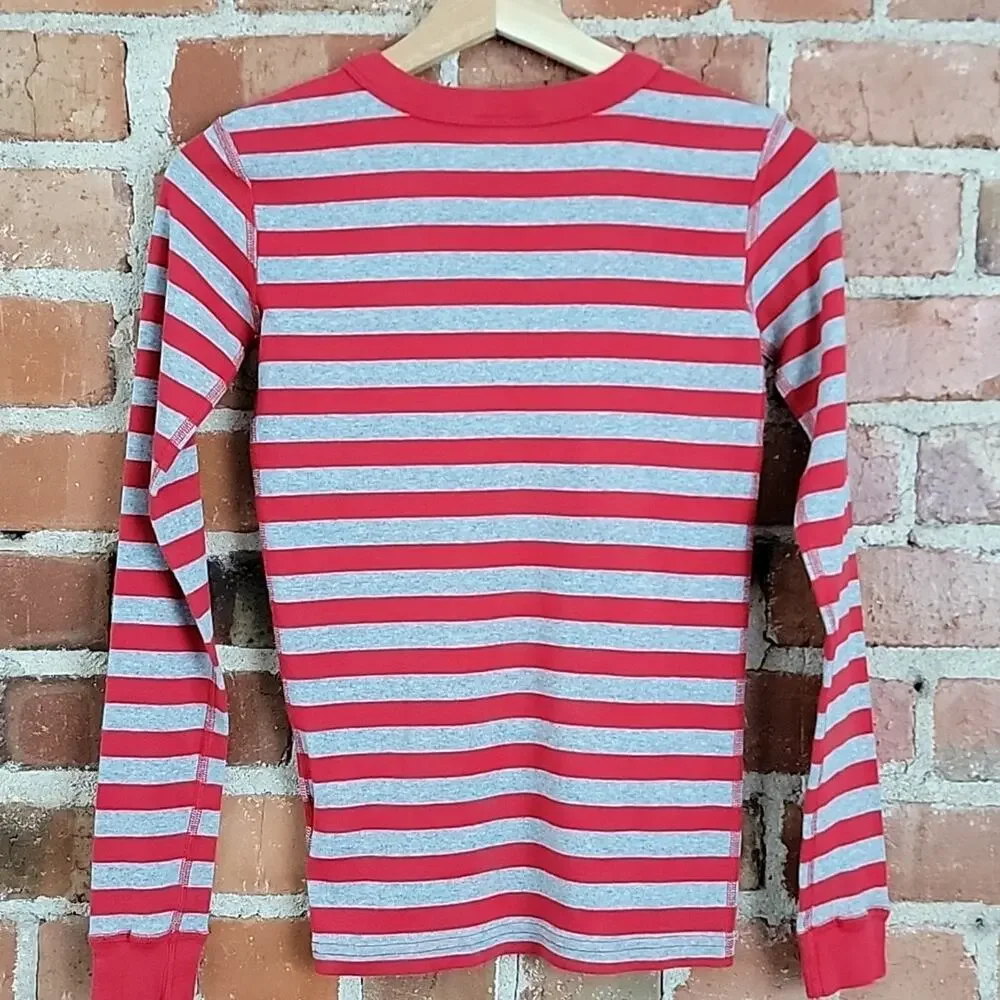 Hanna Andersson striped red and gray‎ organic cotton pajama top Kid 12